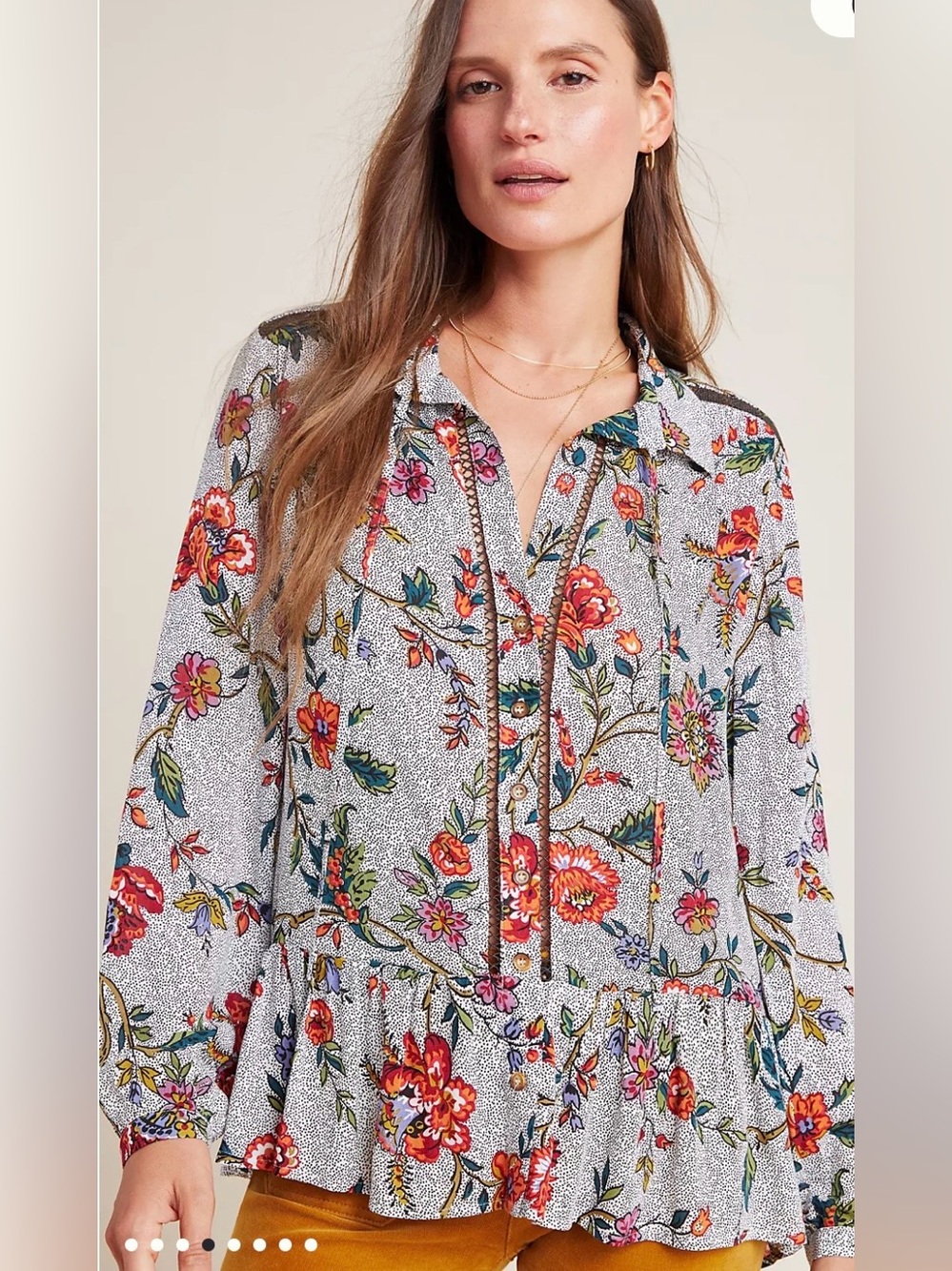Maeve Janie Flounce Floral Peplum Button-Up Blouse — 6